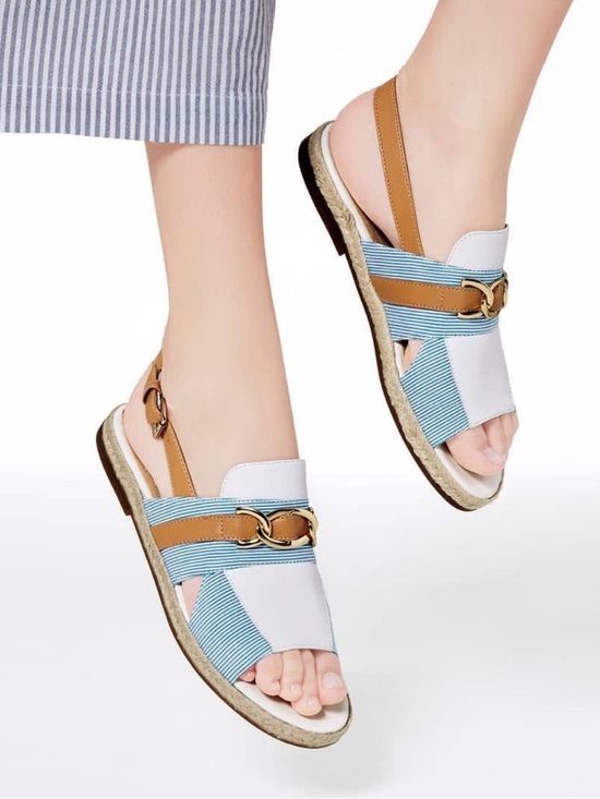 Geox Shoes - Geox White, Light Blue & Tan Slingback Sandals with Metal Accent